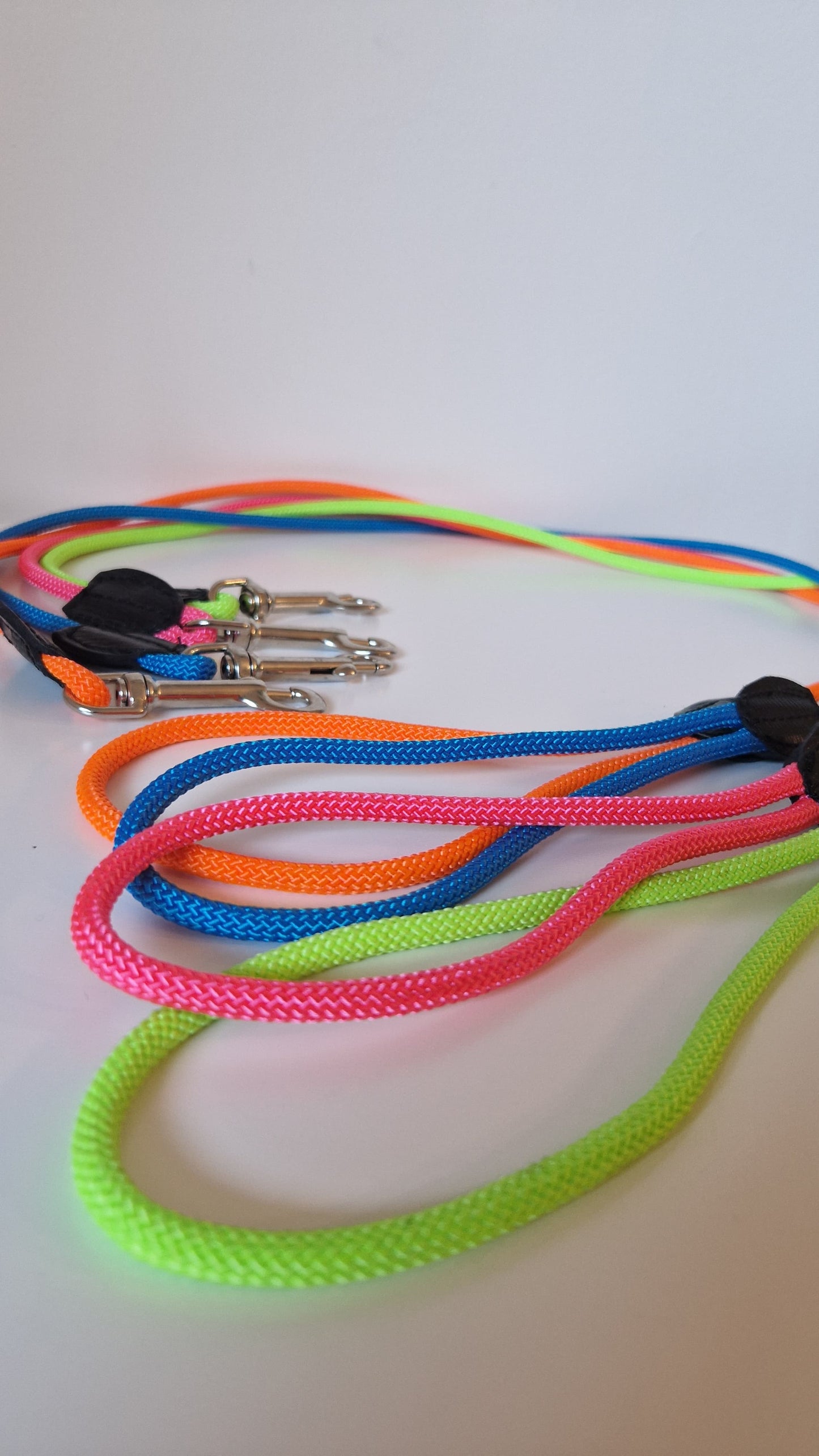 Guinzaglio per cani in corda intrecciata con moschettone e rifiniture in pelle
